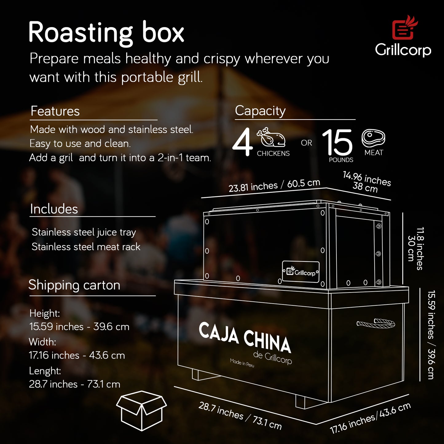 Junior Roasting Box with Front Wheels, Stainless Steel