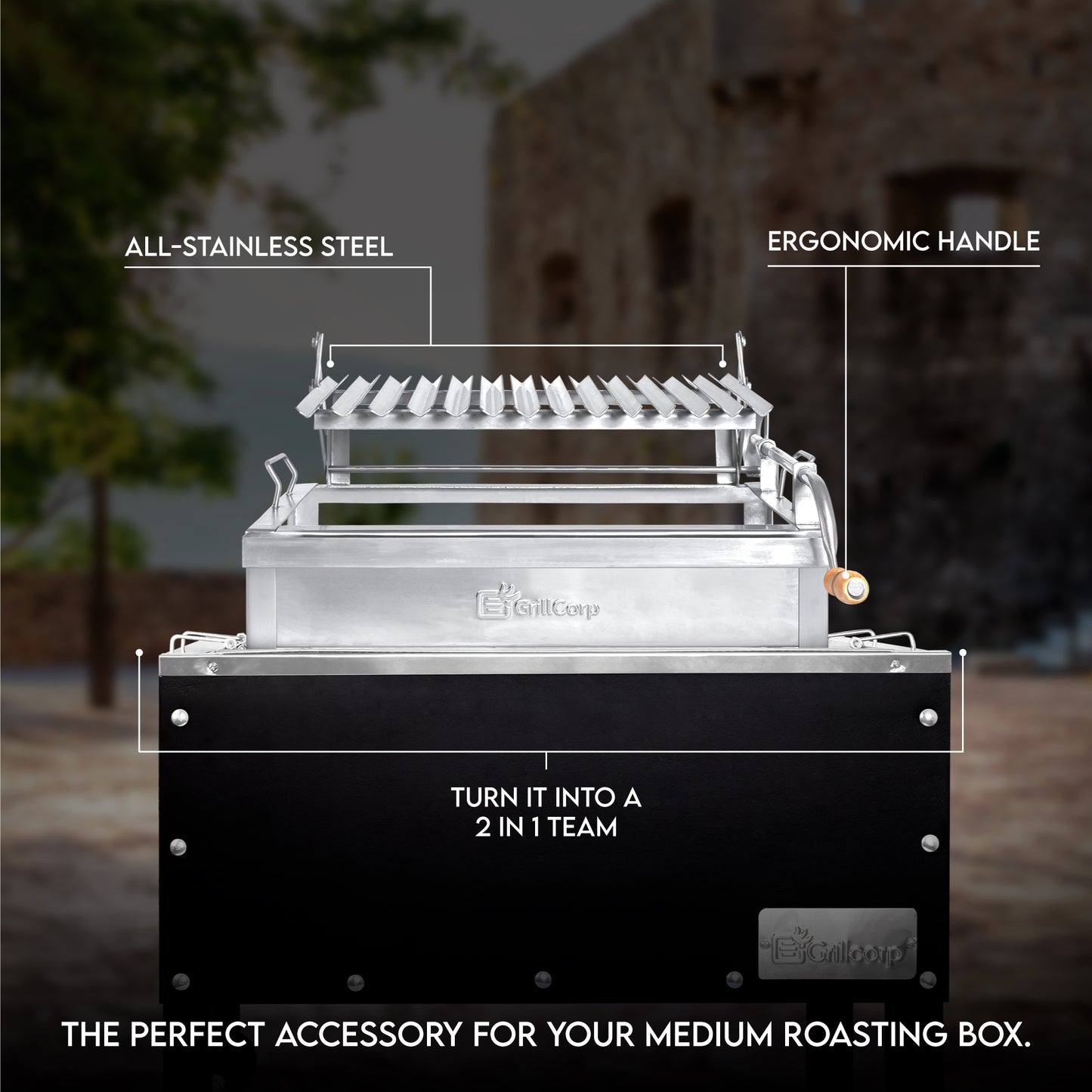 Medium Portable Grill, Built-In Grill with Accessory Lift System, made of stainless steel